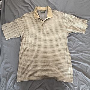 Bobby Jones Polo Shirt Mens L Beige Check Short Sleeve Collared 100% Cotton Golf